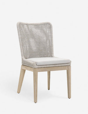 Winnetka gray woven Indoor and Outdoor Dining Chair (Set of 2) with tapered teak legs and a mesh-woven rope seat