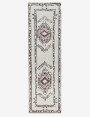 Zehra hand-knotted ivory, gray and purple medallion wool-blend runner rug