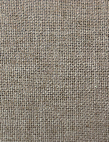 #color::zuma-gray #size::cal-king #size::full #size::king #size::queen #size::twin | Detailed shot of the navy linen on the Adara light gray linen upholstered bed. 